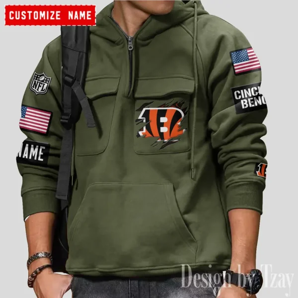 Cincinnati Bengals NFL Style Men's Hooded Multi-Pocket Vintage AZVMHD795 - Image 4