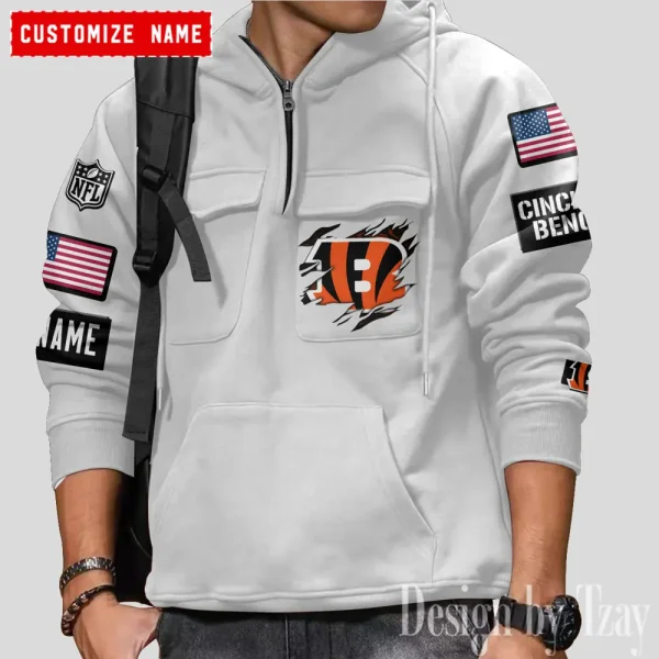 Cincinnati Bengals NFL Style Men's Hooded Multi-Pocket Vintage AZVMHD795 - Image 5