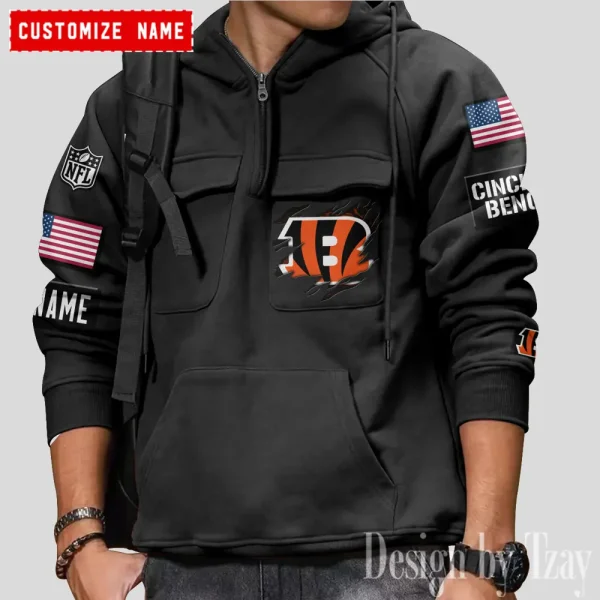 Cincinnati Bengals NFL Style Men's Hooded Multi-Pocket Vintage AZVMHD795 - Image 6