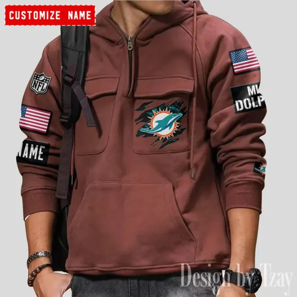 Miami Dolphins NFL Style Men's Hooded Multi-Pocket Vintage AZVMHD778 - Image 6
