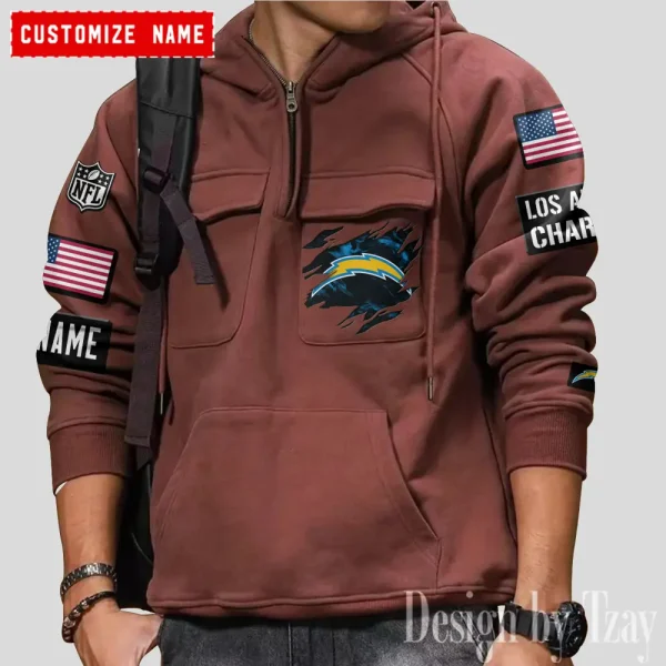 Los Angeles Chargers NFL Style Men's Hooded Multi-Pocket Vintage AZVMHD780 - Image 6