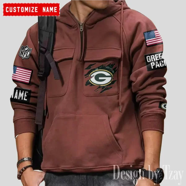 Green Bay Packers NFL Style Men's Hooded Multi-Pocket Vintage AZVMHD786 - Image 6