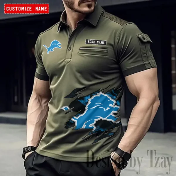 Detroit Lions NFL NewFashion Men Polo Short Sleeve Shirt SPTMSPLS011 - Image 2