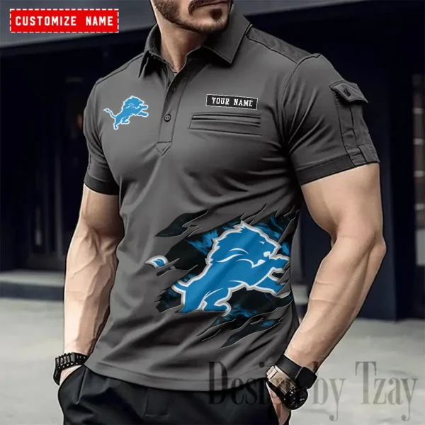 Detroit Lions NFL NewFashion Men Polo Short Sleeve Shirt SPTMSPLS011 - Image 3