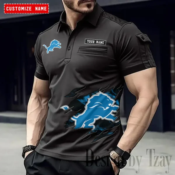 Detroit Lions NFL NewFashion Men Polo Short Sleeve Shirt SPTMSPLS011 - Image 4