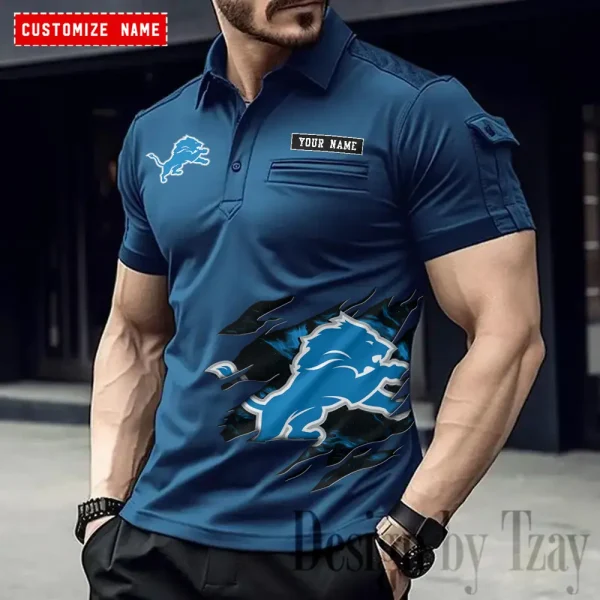 Detroit Lions NFL NewFashion Men Polo Short Sleeve Shirt SPTMSPLS011