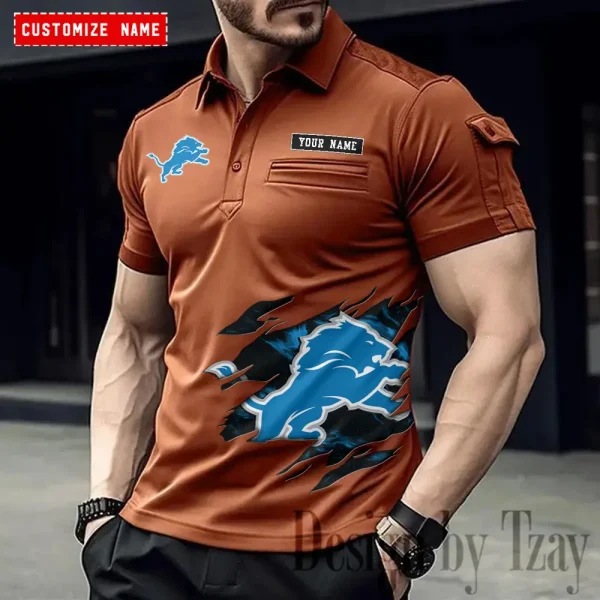 Detroit Lions NFL NewFashion Men Polo Short Sleeve Shirt SPTMSPLS011 - Image 5