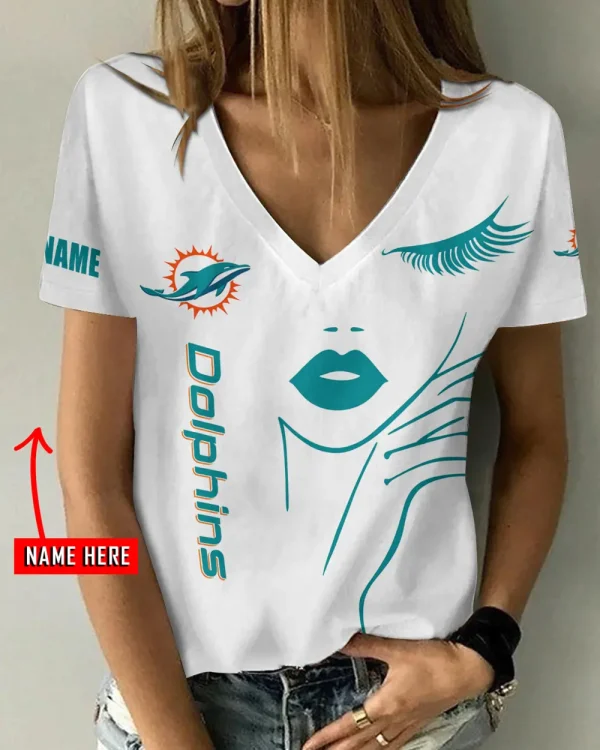 Miami Dolphins Favorite V-Neck T-Shirt for Women Style 2025 ANZ-AGCWTS1051