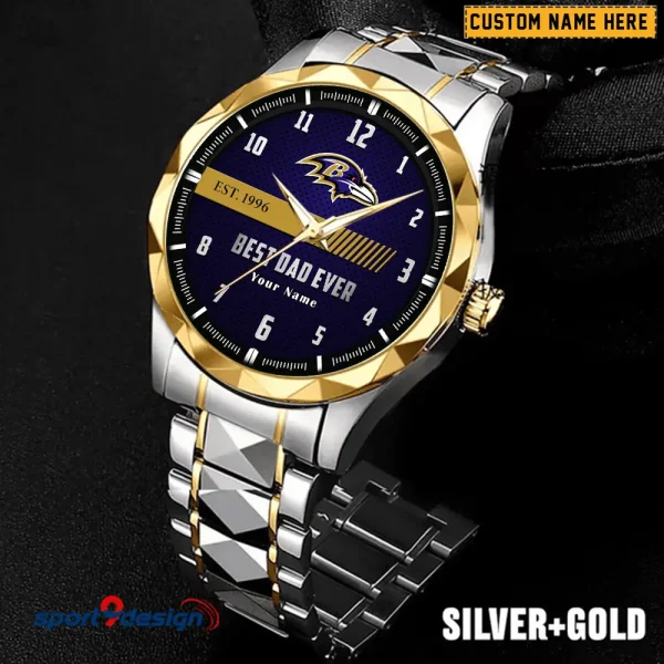 Baltimore Ravens Best Dad Ever Father's Day Gift Stainless Steel Fashion Business Watch ANZDMW165