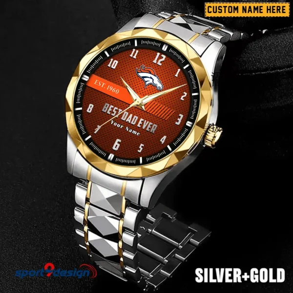 Denver Broncos Best Dad Ever Father's Day Gift Stainless Steel Fashion Business Watch ANZDMW172