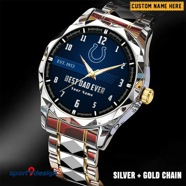 Indianapolis Colts Best Dad Ever Father's Day Gift Stainless Steel Fashion Business Watch ANZDMW176 - Image 4