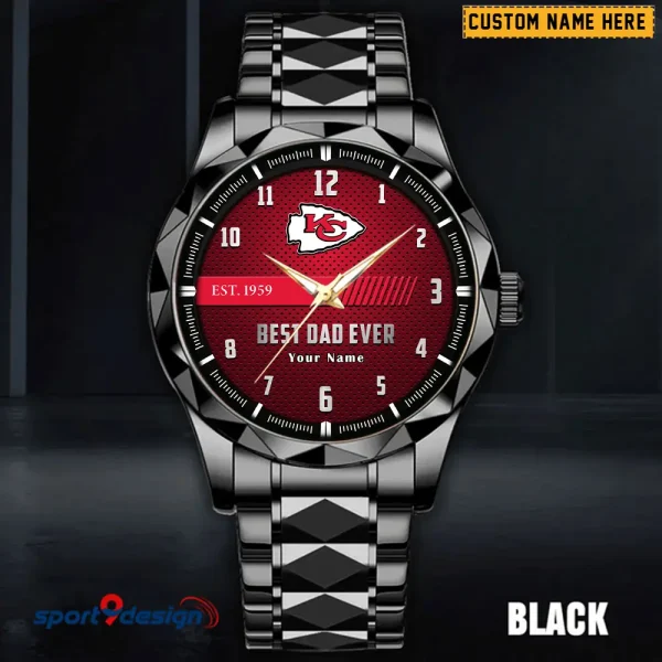 Kansas City Chiefs Best Dad Ever Father's Day Gift Stainless Steel Fashion Business Watch ANZDMW178 - Image 2