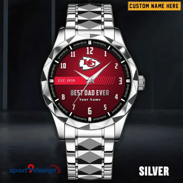 Kansas City Chiefs Best Dad Ever Father's Day Gift Stainless Steel Fashion Business Watch ANZDMW178 - Image 3