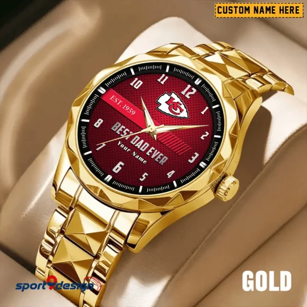 Kansas City Chiefs Best Dad Ever Father's Day Gift Stainless Steel Fashion Business Watch ANZDMW178 - Image 4