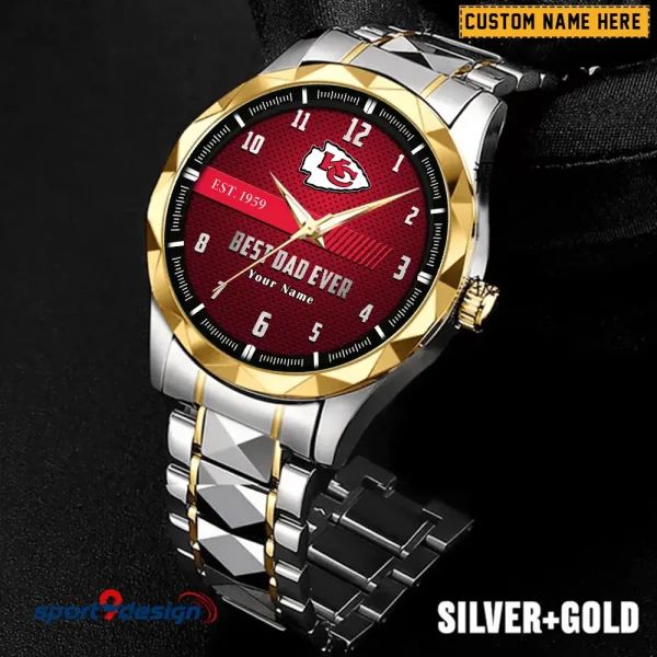 Kansas City Chiefs Best Dad Ever Father's Day Gift Stainless Steel Fashion Business Watch ANZDMW178