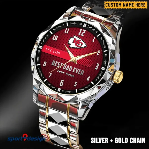 Kansas City Chiefs Best Dad Ever Father's Day Gift Stainless Steel Fashion Business Watch ANZDMW178 - Image 5