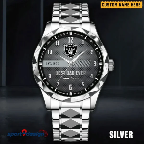 Las Vegas Raiders Best Dad Ever Father's Day Gift Stainless Steel Fashion Business Watch ANZDMW179 - Image 2