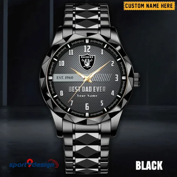 Las Vegas Raiders Best Dad Ever Father's Day Gift Stainless Steel Fashion Business Watch ANZDMW179 - Image 4