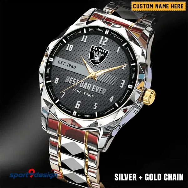 Las Vegas Raiders Best Dad Ever Father's Day Gift Stainless Steel Fashion Business Watch ANZDMW179 - Image 5
