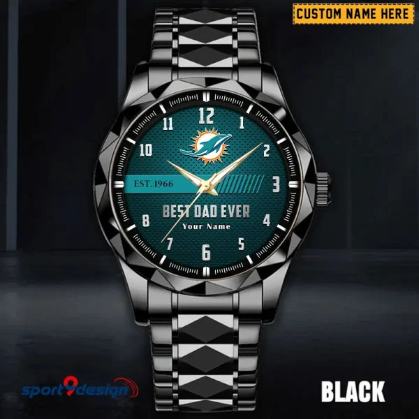 Miami Dolphins Best Dad Ever Father's Day Gift Stainless Steel Fashion Business Watch ANZDMW182 - Image 2
