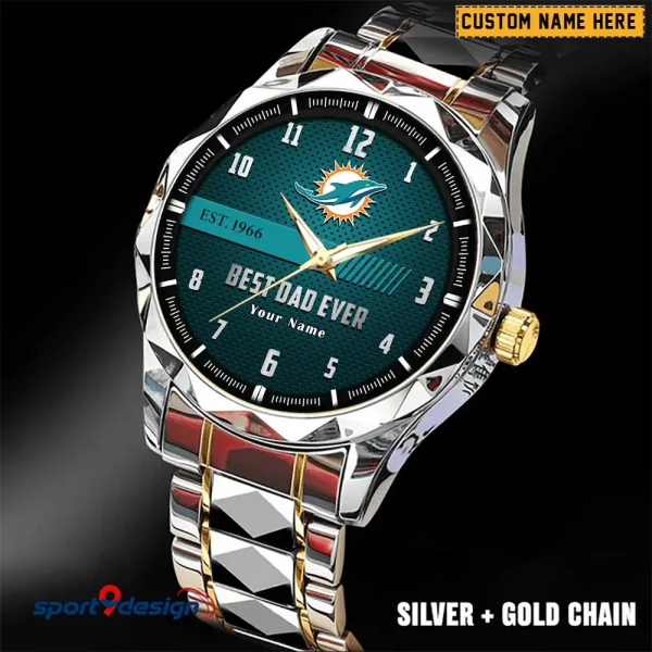 Miami Dolphins Best Dad Ever Father's Day Gift Stainless Steel Fashion Business Watch ANZDMW182 - Image 3