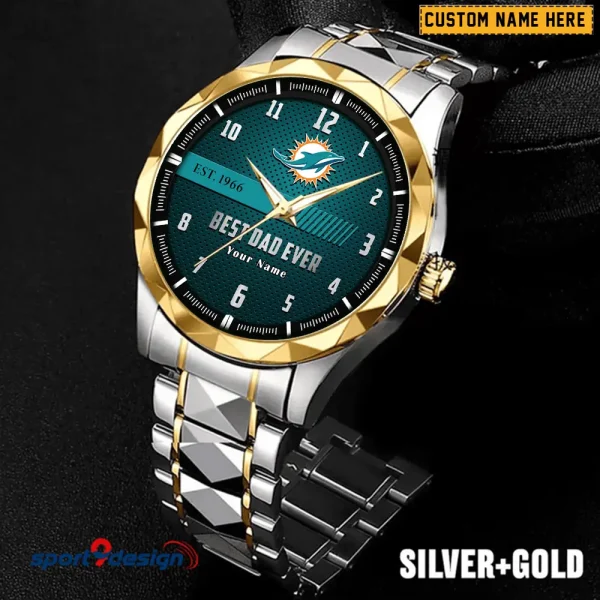 Miami Dolphins Best Dad Ever Father's Day Gift Stainless Steel Fashion Business Watch ANZDMW182