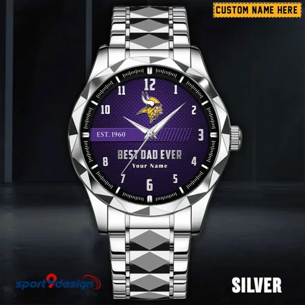 Minnesota Vikings Best Dad Ever Father's Day Gift Stainless Steel Fashion Business Watch ANZDMW183 - Image 2