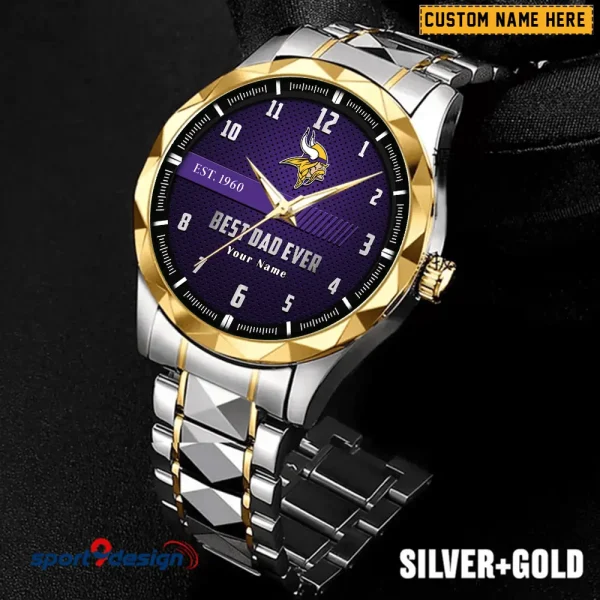 Minnesota Vikings Best Dad Ever Father's Day Gift Stainless Steel Fashion Business Watch ANZDMW183