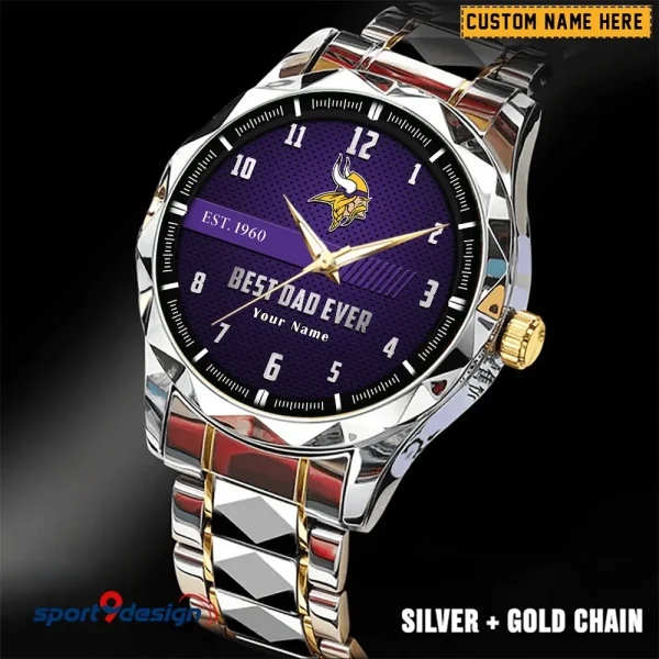 Minnesota Vikings Best Dad Ever Father's Day Gift Stainless Steel Fashion Business Watch ANZDMW183 - Image 4