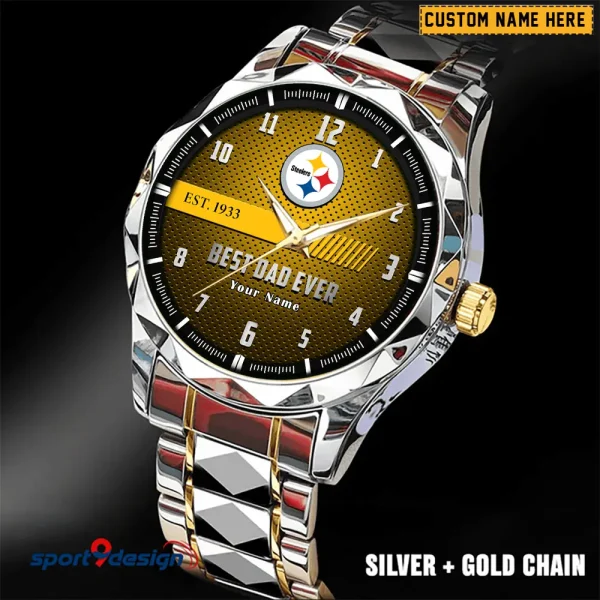 Pittsburgh Steelers Best Dad Ever Father's Day Gift Stainless Steel Fashion Business Watch ANZDMW189 - Image 2