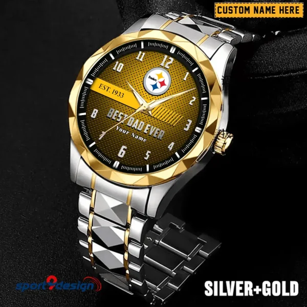 Pittsburgh Steelers Best Dad Ever Father's Day Gift Stainless Steel Fashion Business Watch ANZDMW189