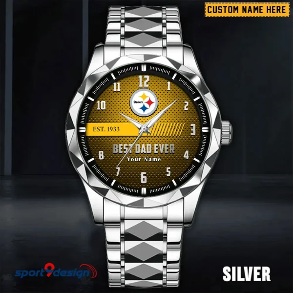 Pittsburgh Steelers Best Dad Ever Father's Day Gift Stainless Steel Fashion Business Watch ANZDMW189 - Image 4