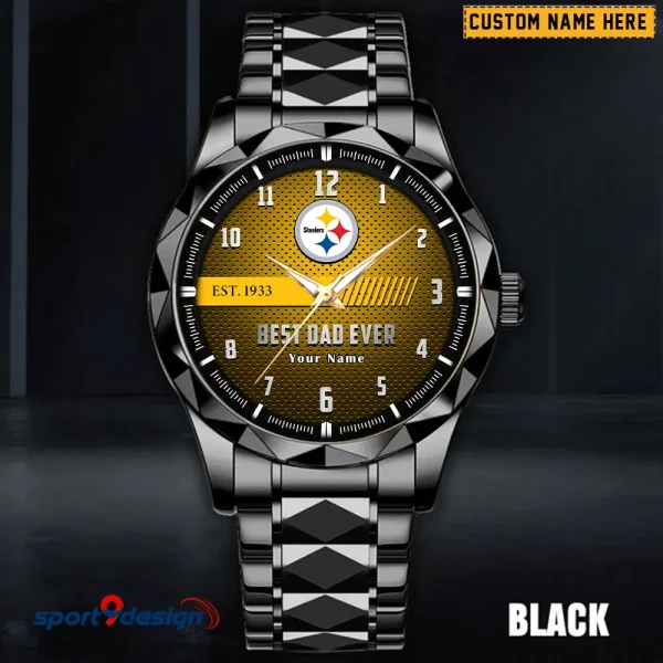 Pittsburgh Steelers Best Dad Ever Father's Day Gift Stainless Steel Fashion Business Watch ANZDMW189 - Image 5