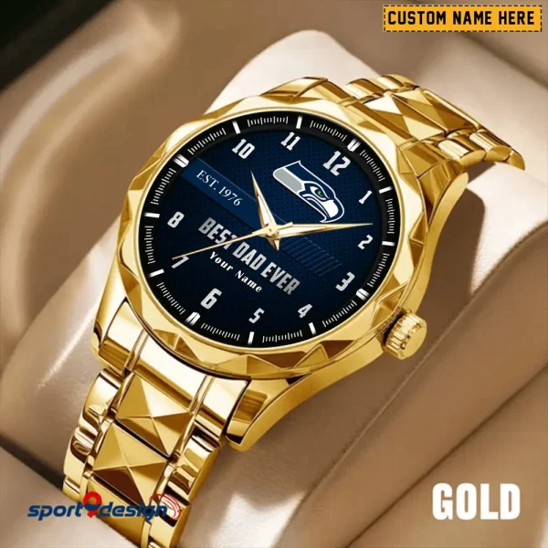 Seattle Seahawks Best Dad Ever Father's Day Gift Stainless Steel Fashion Business Watch ANZDMW191 - Image 3