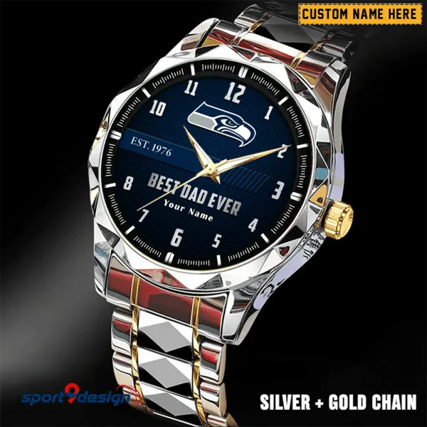 Seattle Seahawks Best Dad Ever Father's Day Gift Stainless Steel Fashion Business Watch ANZDMW191 - Image 4