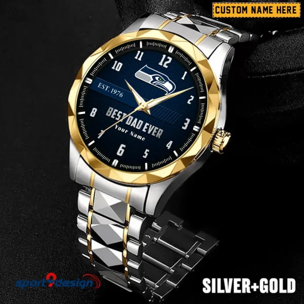 Seattle Seahawks Best Dad Ever Father's Day Gift Stainless Steel Fashion Business Watch ANZDMW191