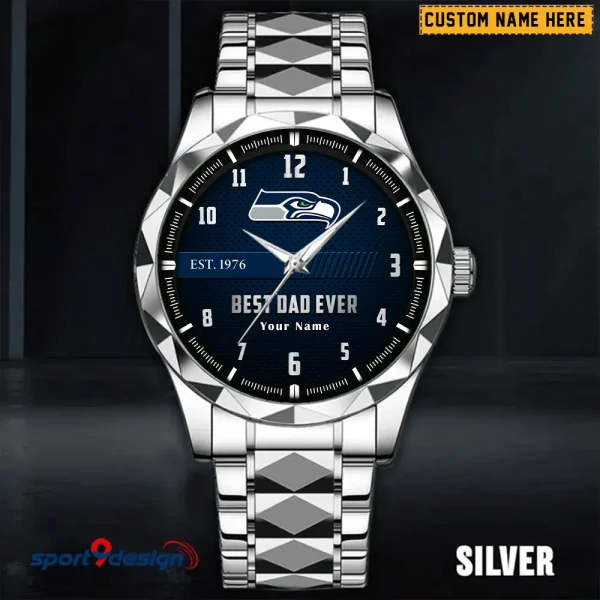Seattle Seahawks Best Dad Ever Father's Day Gift Stainless Steel Fashion Business Watch ANZDMW191 - Image 5