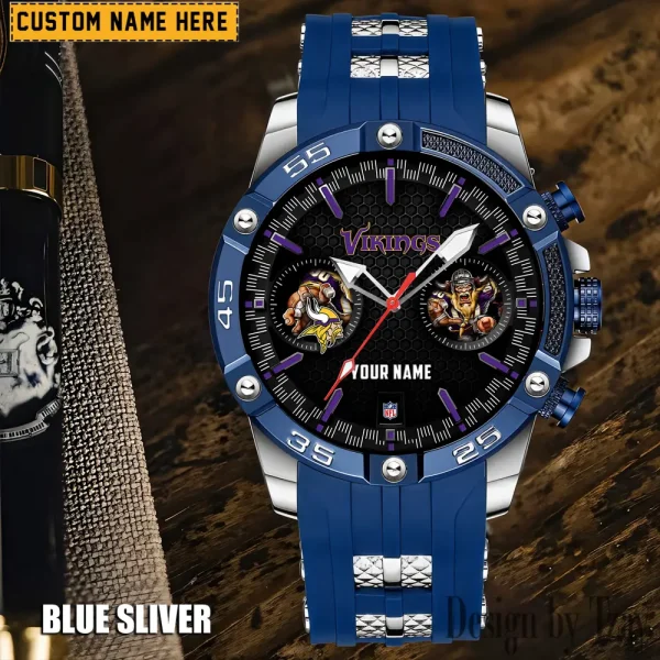 Minnesota Vikings Mens Silicone Waterproof Date Fashion WristWatch ANZSSFWW053 - Image 4