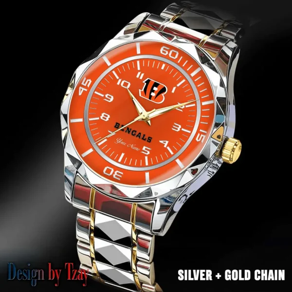 Cincinnati Bengals Men Watch Classic Business Calendar Week Stainless Steel Waterproof MTTDMW233