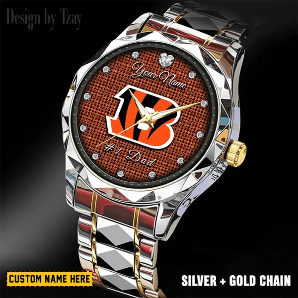 Cincinnati Bengals #1 Dad Father's Day Gift Stainless Steel Fashion Business Watch ANZDMW201 - Image 2