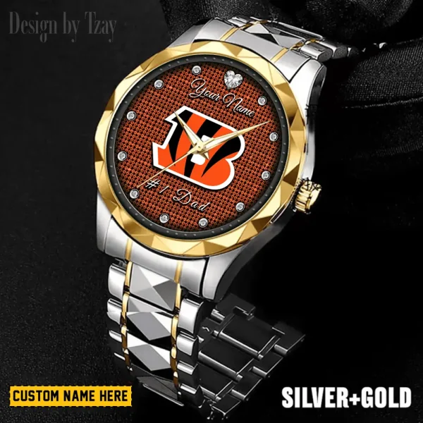 Cincinnati Bengals #1 Dad Father's Day Gift Stainless Steel Fashion Business Watch ANZDMW201