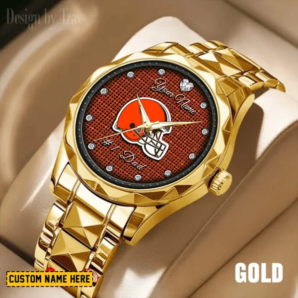Cleveland Browns #1 Dad Father's Day Gift Stainless Steel Fashion Business Watch ANZDMW202 - Image 4