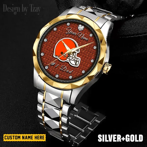 Cleveland Browns #1 Dad Father's Day Gift Stainless Steel Fashion Business Watch ANZDMW202