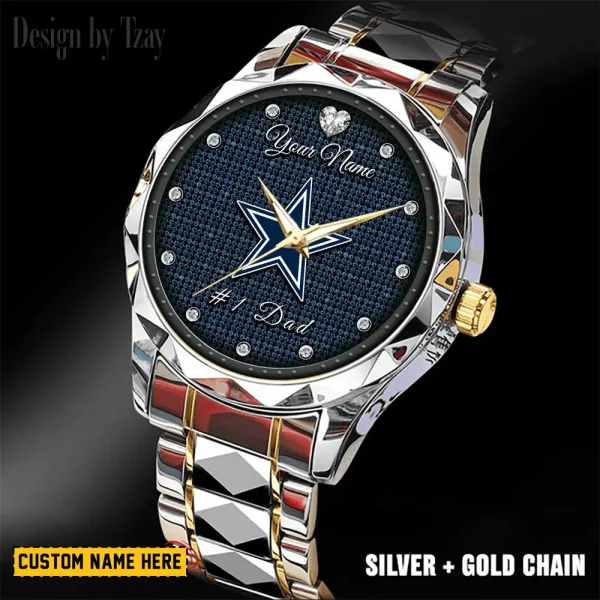 Dallas Cowboys #1 Dad Father's Day Gift Stainless Steel Fashion Business Watch ANZDMW203 - Image 3