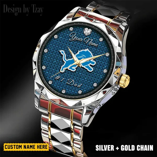 Detroit Lions #1 Dad Father's Day Gift Stainless Steel Fashion Business Watch ANZDMW205 - Image 2