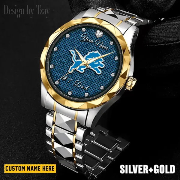 Detroit Lions #1 Dad Father's Day Gift Stainless Steel Fashion Business Watch ANZDMW205