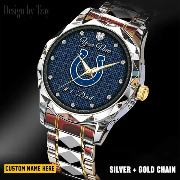 Indianapolis Colts #1 Dad Father's Day Gift Stainless Steel Fashion Business Watch ANZDMW208 - Image 5
