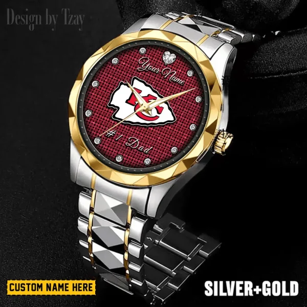 Kansas City Chiefs #1 Dad Father's Day Gift Stainless Steel Fashion Business Watch ANZDMW210