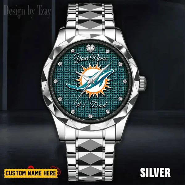 Miami Dolphins #1 Dad Father's Day Gift Stainless Steel Fashion Business Watch ANZDMW214 - Image 2