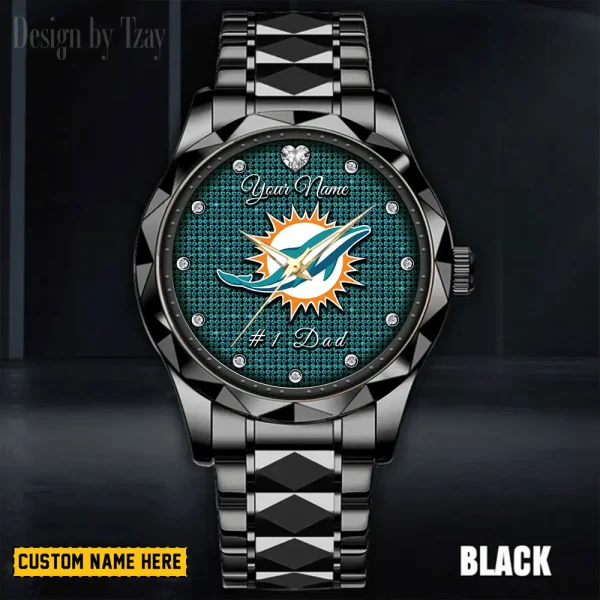 Miami Dolphins #1 Dad Father's Day Gift Stainless Steel Fashion Business Watch ANZDMW214 - Image 3